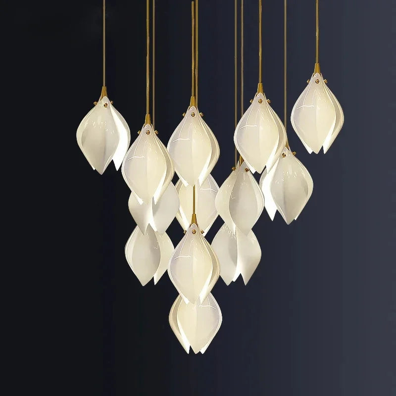 Axyaa White Magnolia Pendant LED Chandelier for Dining, Living Room, Staircase.