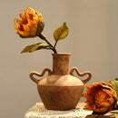 Axyaa Retro Pottery Vase with Geometric Handle for Home Decor