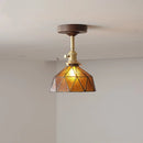Axyaa Amber Glass LED Ceiling Light Fixture with Wood Canopy - Modern Home Lighting