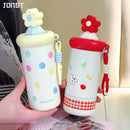 Axyaa Flower Thermal Water Bottle: Stainless Steel Coffee Thermos with Straw