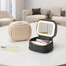 Axyaa PU Leather Makeup Bag with LED Lights and Detachable Mirror