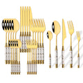 Axyaa White Gold Cutlery Set - 30Pcs Stainless Steel Tableware Dinnerware Flatware