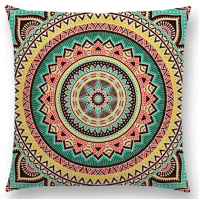 Axyaa Boho Rainbow Mandala Pillow Case Sun Moon Flowers Dream Fantasy Cover