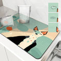 Watercolor Dog Drying Mat by Axyaa - Absorbent Kitchen Draining Pad for Faucet