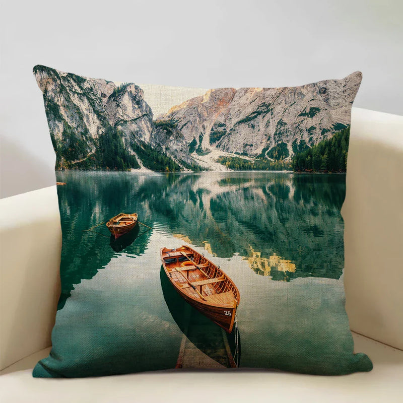 Axyaa Boat Pattern Linen Cushion Cover for Home Sofa Decor