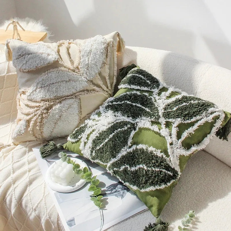 Axyaa Tufted Cushion Cover With Tassel - Mori Style Decorative Pillowcase