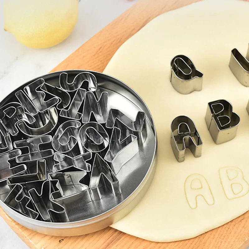 Axyaa Alphanumeric Cookie Mold Set: Stainless Steel Bakeware for DIY Baking & Dessert Decorating