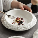 Axyaa Rock Pattern Ceramic Deep Plate - High-grade White Dinner Plate for Home & Restaurant