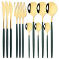 Axyaa 12-Piece Black Gold Stainless Steel Cutlery Set for Parties and Kitchens