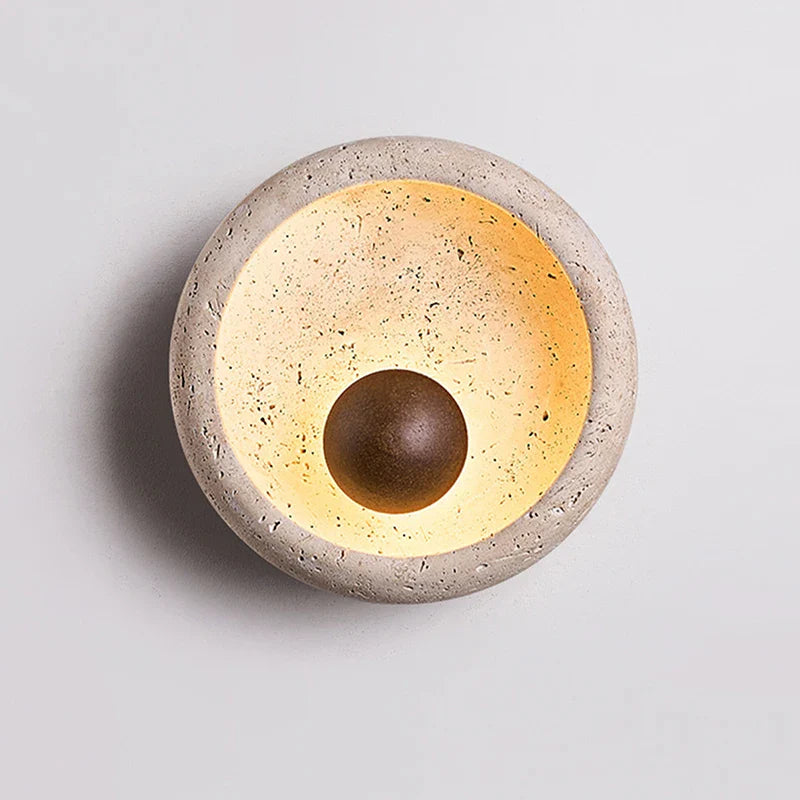 Axyaa Circular Peach Wood Stone LED Wall Lights