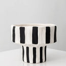 Axyaa Striped Wide Mouth Ceramic Vase - Modern Living Room Table Decoration