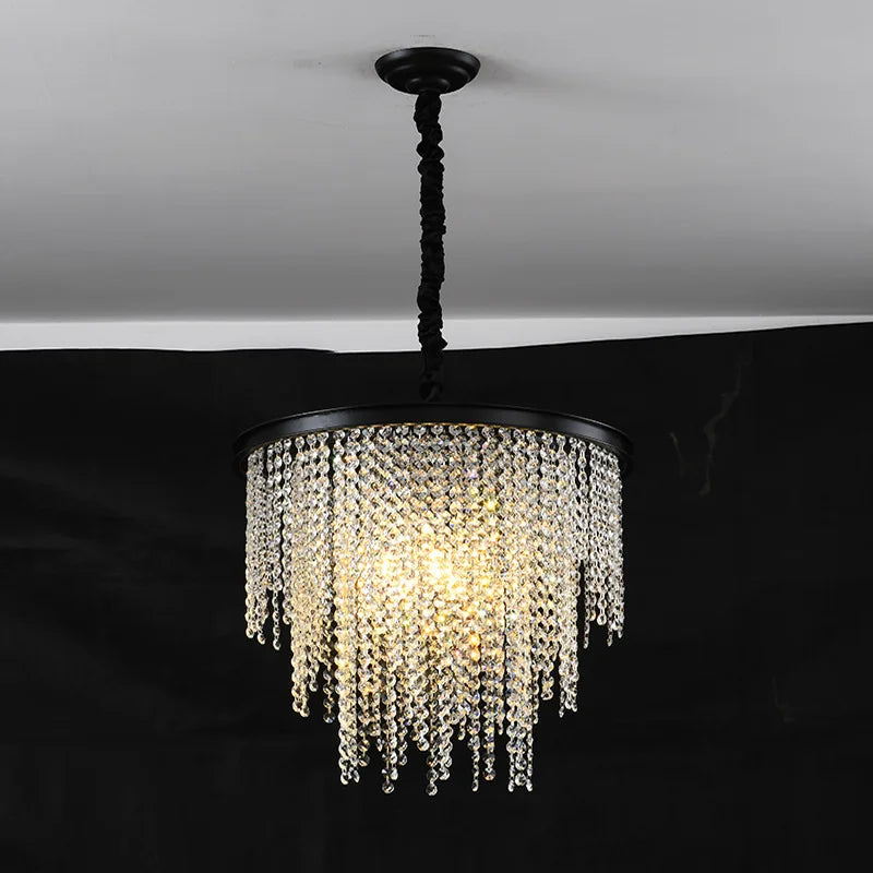 Axyaa Vintage Black Gold Crystal E14 LED Pendant Light Fixtures