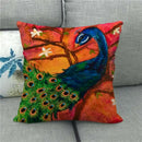 Peacock Linen Pillowcase by Axyaa: Vintage Animal Design for Sofa, Bed or Chair