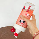 Axyaa Cartoon Straw Water Bottle, Tea Water Separation, 650ML, Cute Design, Juice Cup