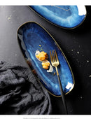 Axyaa Large Ceramic Fish Plate Sushi Oval Western Dan-Shaped Hotel Restaurant Commercial Dish