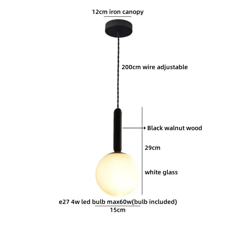 Axyaa Wood Glass LED Pendant Light Headboard Chandelier Black Walnut