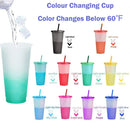 Axyaa Color Changing Cups - 710ml Reusable Tumblers with Lids and Straws