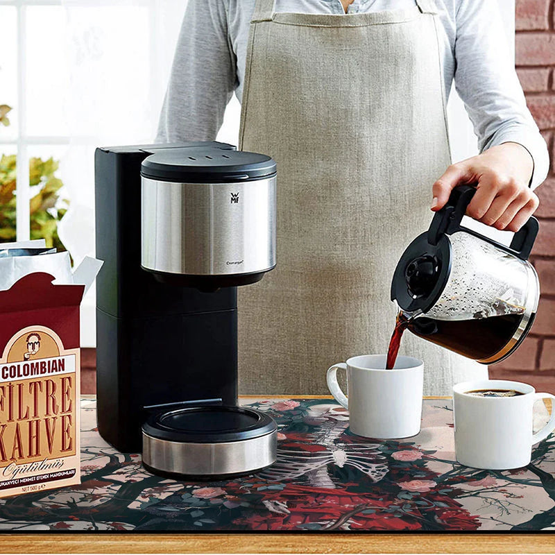 Axyaa Kitchen Drying Mat: Absorbent Plant Moon Coffee Mat, Anti-Slip Table Placemat