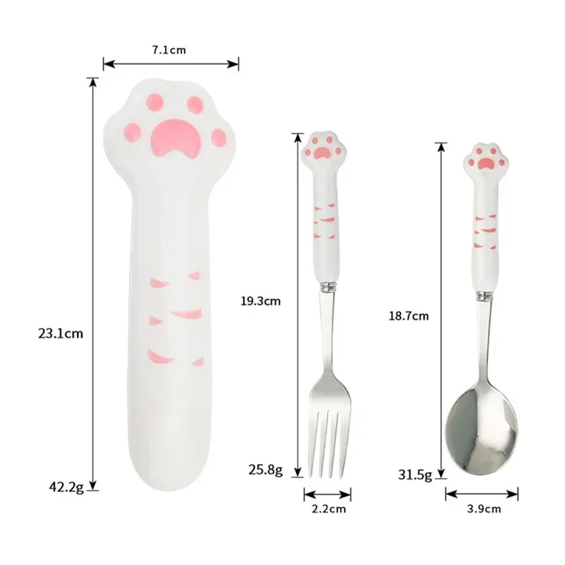 Axyaa Cat Paw Stainless Steel Cutlery Set with Storage Box