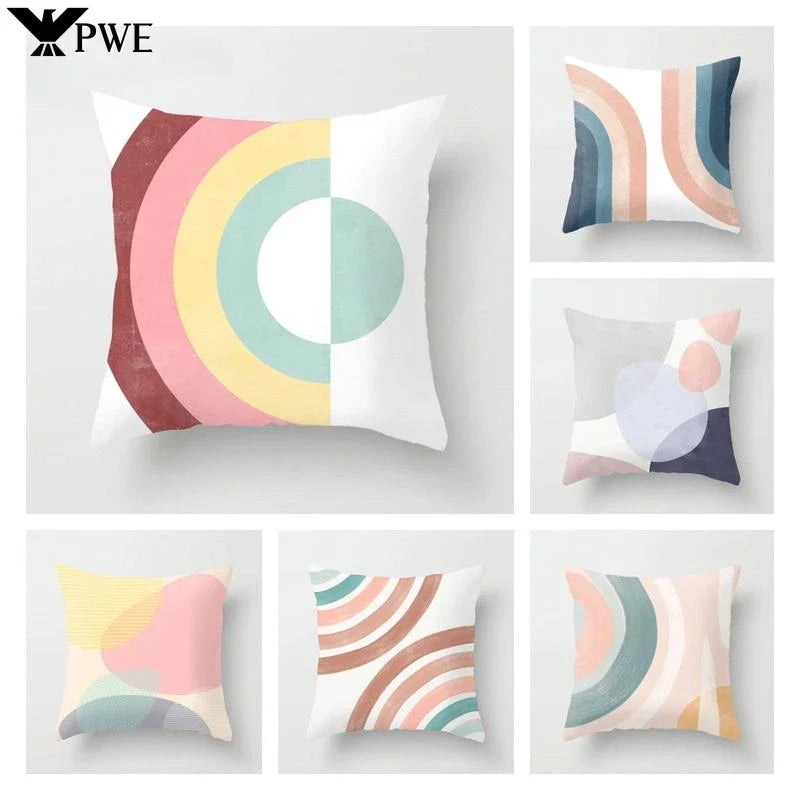 Nordic Pink Yellow Geometry Cushion Cover Abstract Art Pillowcase - Axyaa
