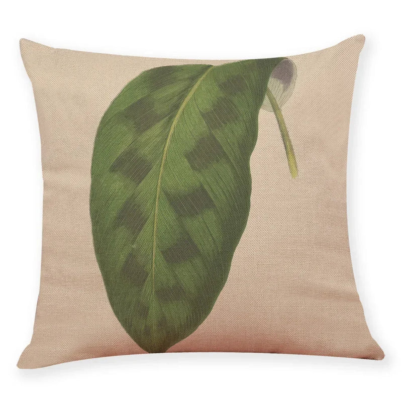 Axyaa Big Leaf Pattern Linen Pillowcase 45x45cm for Car Sofa Home Décor