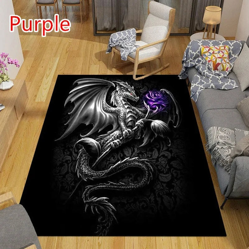 Dragon Rose Pattern Rug Non-slip Mat for Bedroom Living Room by Axyaa.