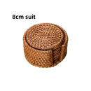 Axyaa Rattan Weave Drink Coasters Set - Round Tableware Placemats for Kitchen Decor