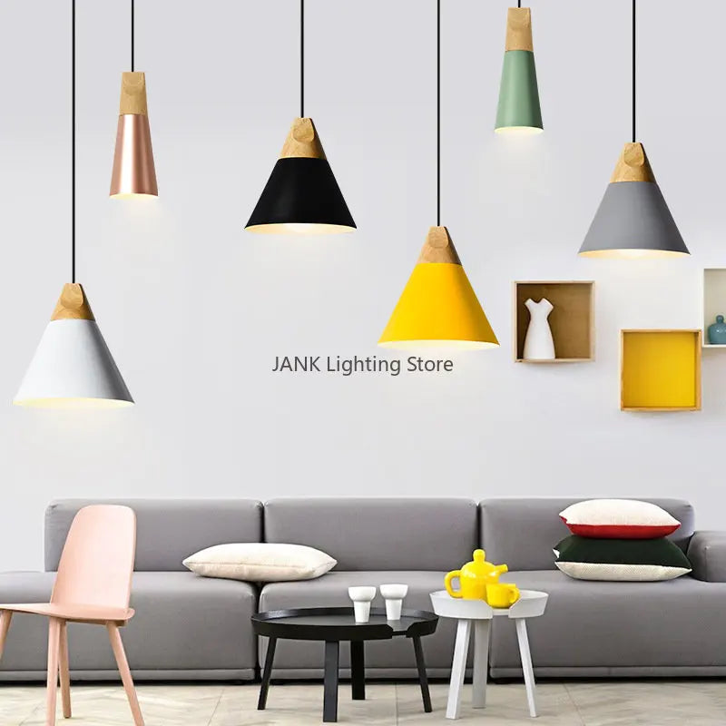Axyaa Wood Iron Pendant Lamp for Modern Living Space Lighting