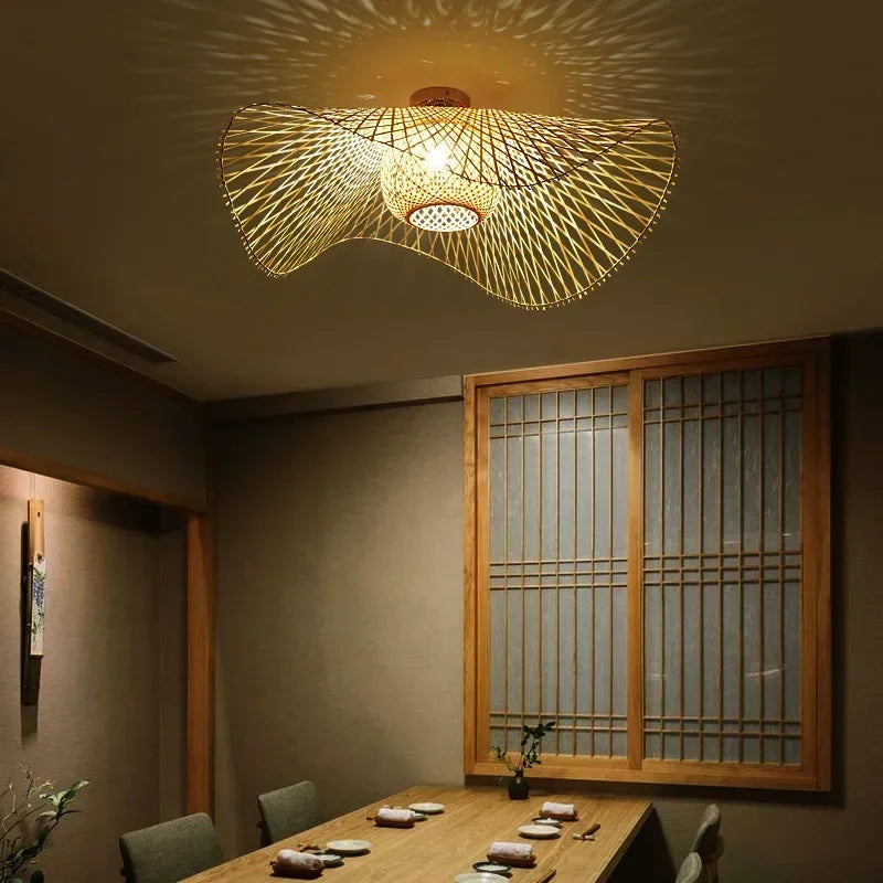 Axyaa Bamboo Pendant Light: Japanese Style Chandelier for Dining, E27 Suspended Luminaire