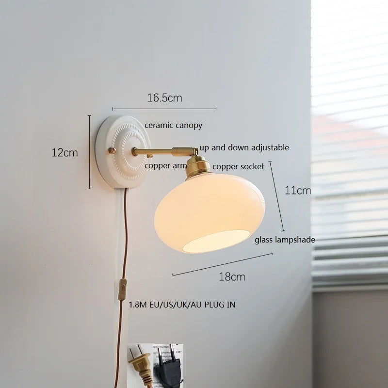 Axyaa White Glass LED Wall Lights with Copper Arm Socket, Up Down Lighting