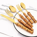 Axyaa 20-Piece Bamboo Handle Stainless Steel Cutlery Set