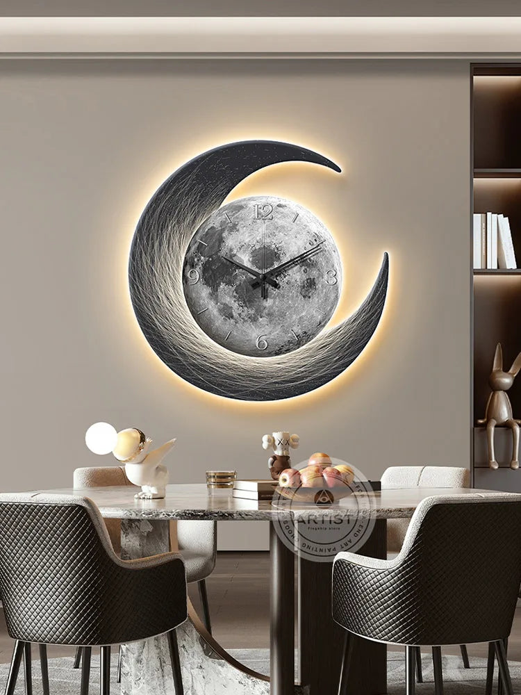 Axya Moon Clock LED Luminous Painting for Living Room Decoration