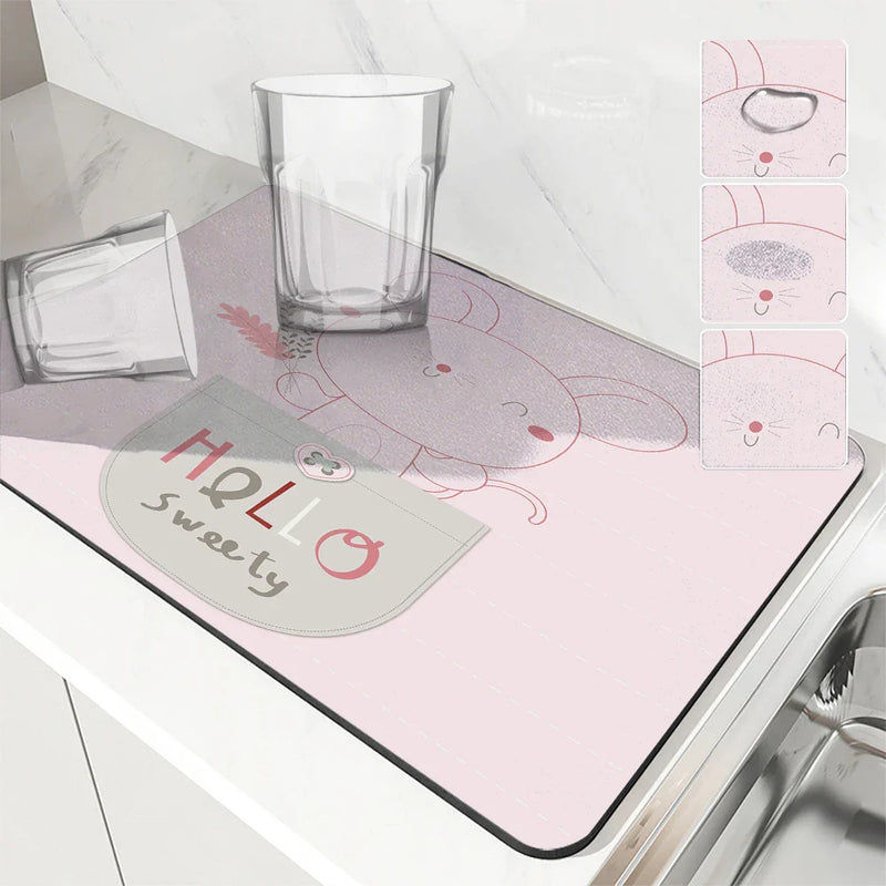 Axyaa Crabbit Lines Desk Drain Pad: Non-slip Heat Resistant Kitchen Mat