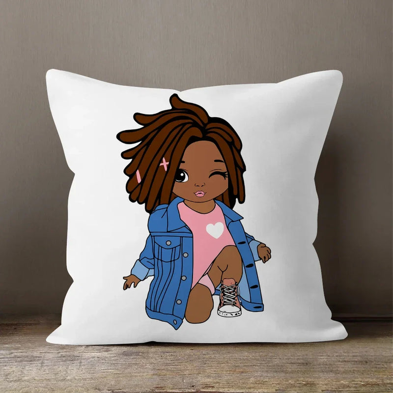 Axyaa Cartoon Girl Pillow Case: Soft Short Plush Cushion Cover for Sofa & Home Decor