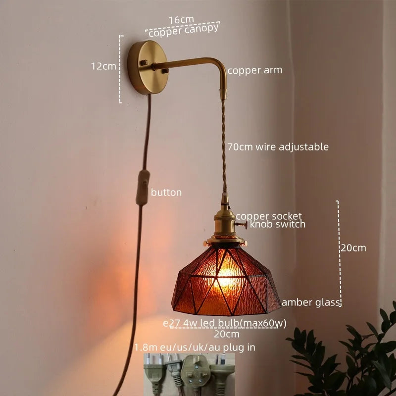 Axyaa Copper Glass LED Wall Sconce - Stylish Indoor Stair Light Fixtures