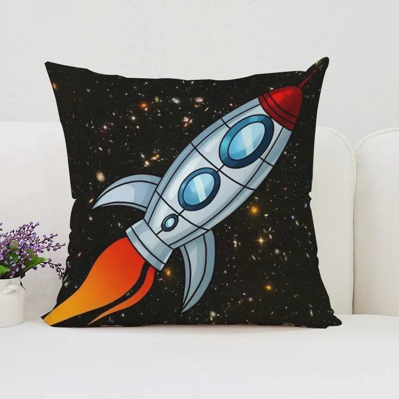 Axyaa Rocket Astronaut Cushion Cover 45*45 Home Decor Pillowcases