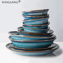 Axya Blue Ceramic Dinnerware Set: Plate and Bowl - Wholesale Kiln Dish Collection