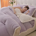 Axyaa Fleece Winter Bedding Set - Thick Coral Fleece, Solid Color, Four-Piece