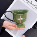 Axyaa 12oz Ceramic Breakfast Mug - Nordic Style Black Green Couple Coffee Cup