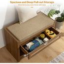 Axyaa Rattan Shoe Bench with Storage Drawer, Linen Seat, Farmhouse Boho Style