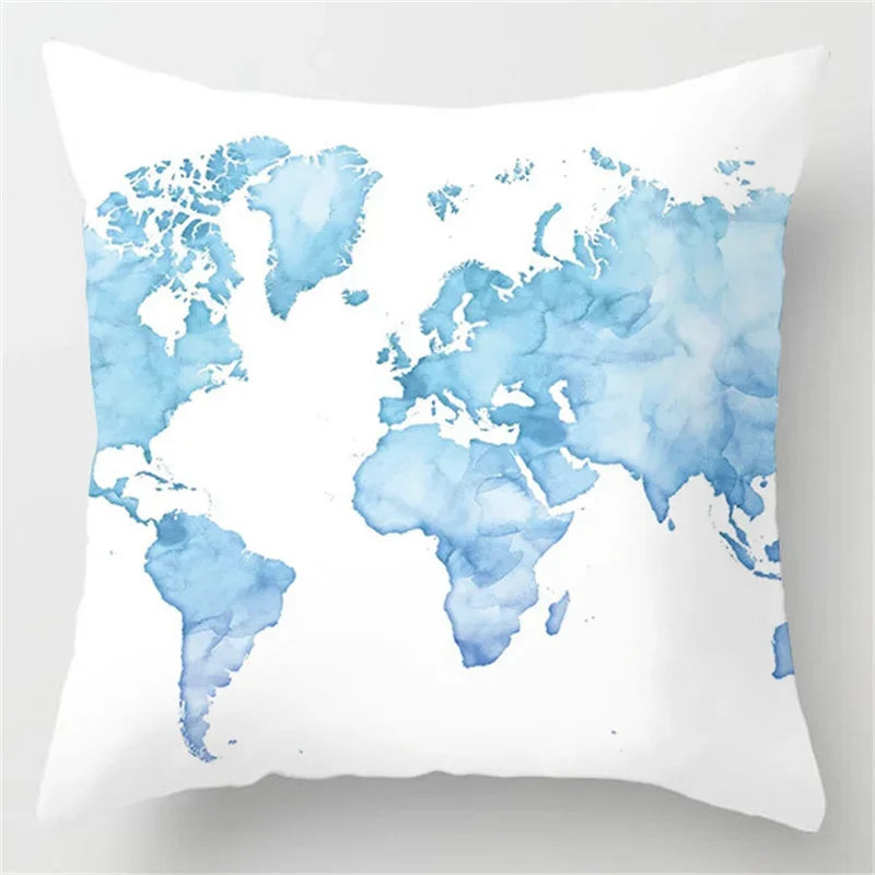 Axyaa Blue Geometric Marble Stripe Line Pillowcases - Set of 2