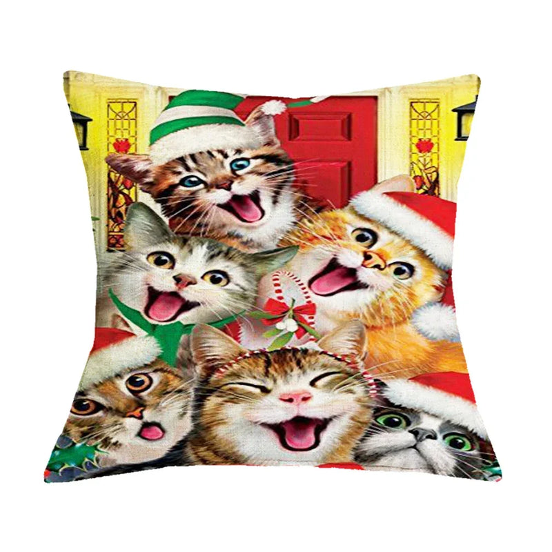 British Cat Golden Retriever Print Linen Cushion Cover - Axyaa Home Decor