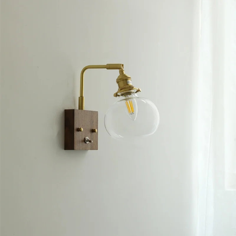 Axyaa Clear Glass LED Wall Sconce Walnut Copper Modern Stair Light Fixtures