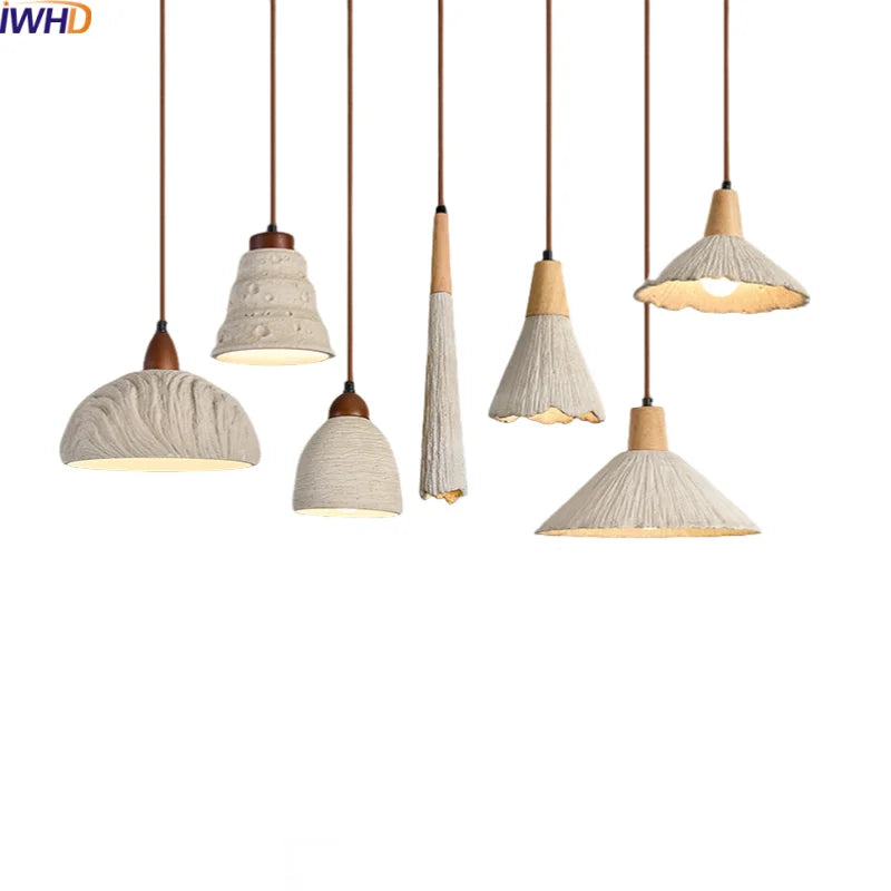 Axyaa LED Pendant Lights Modern Style Cement Wood Hanging Lamp