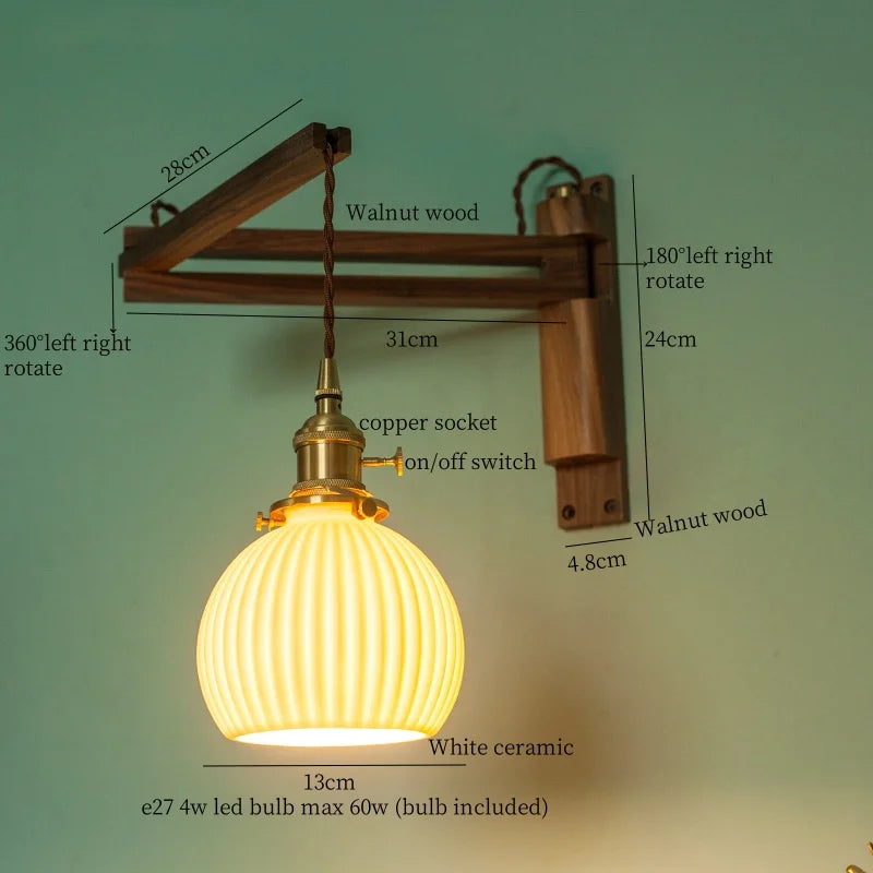 Axyaa White Ceramic LED Wall Sconce with Wood and Copper Finish