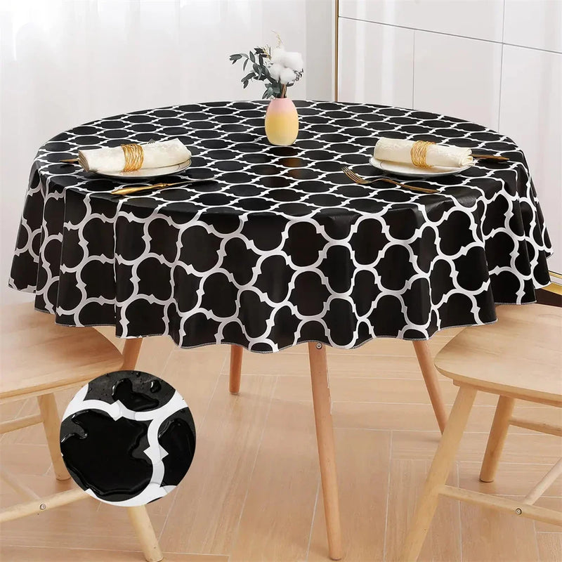 Axyaa Waterproof Round Tablecloth 60-inch Heat-Resistant Moroccan Design