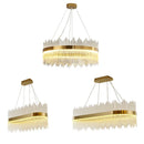 Axyaa Modern Glass LED Pendant Chandelier for Dining Room with Dimmable Metal Suspension