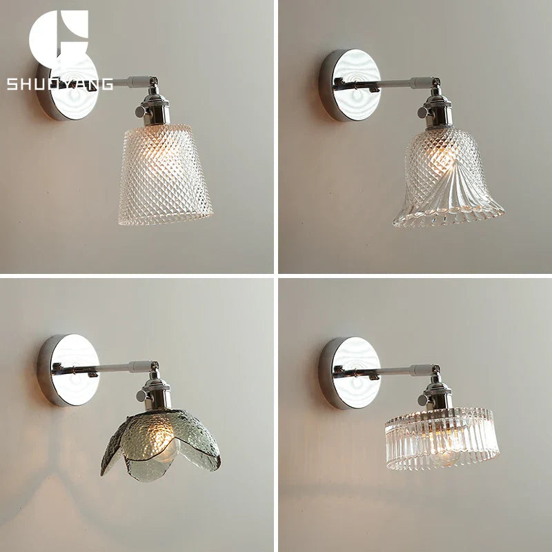 Axyaa Clear Glass LED Bathroom Mirror Wall Light, Modern Nordic Iron Metal Switch Fixtures
