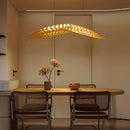 Axyaa Nordic Wood Fish Bone LED Pendant Chandelier - Modern Dining Room Hanging Lamp