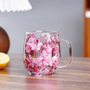 Axyaa Double-Walled Glass Cup with Handle- High Borosilicate Coffee Mug, Floral Design